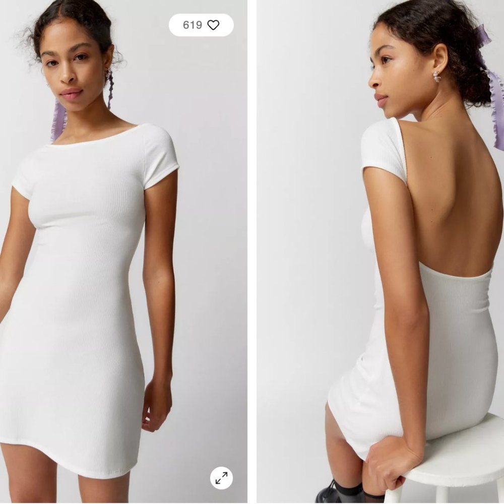 White Scoop-Back Short Sleeve Mini Dress